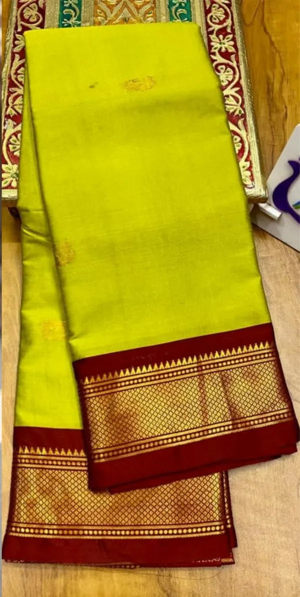 LIME GREEN BROWN SOFT COTTON SILK EARTH HARMONY SAREE