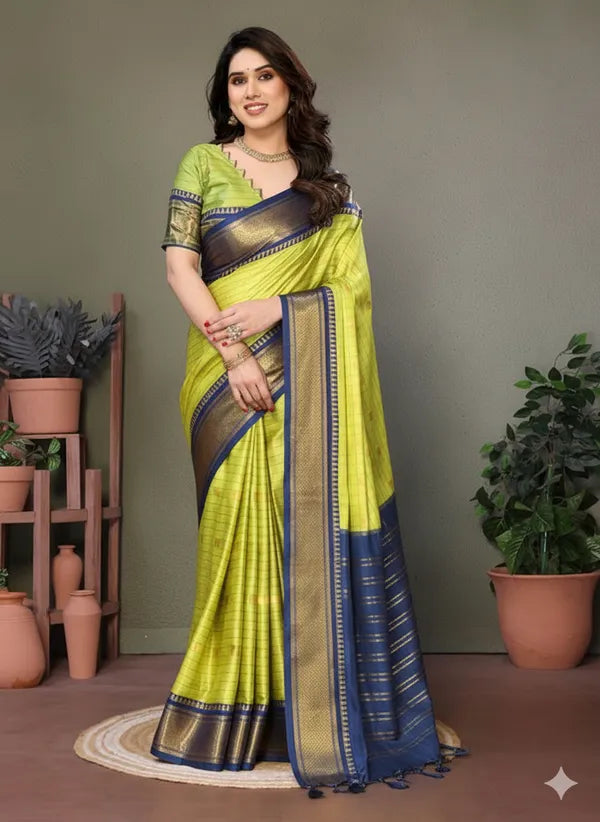 GREEN SOFT COTTON SILK VERDANT ESSENCE BLOOM SAREE