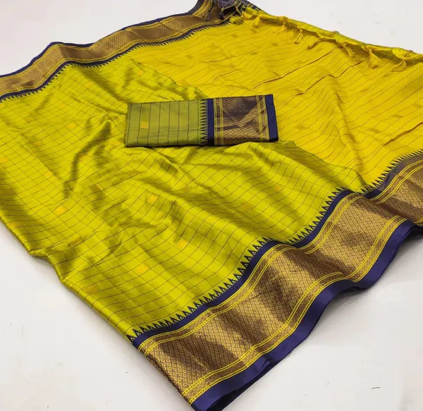 CHECKS GREEN SOFT COTTON SILK VERDANT ESSENCE BLOOM SAREE