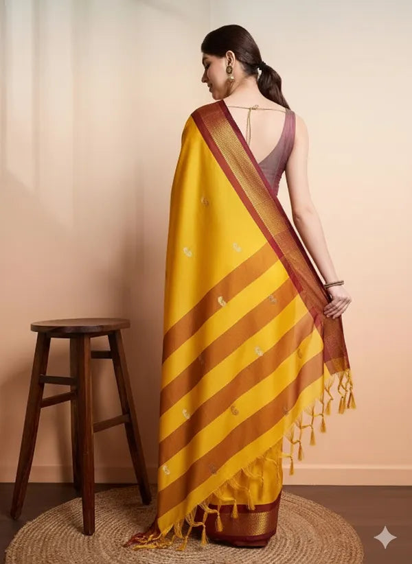 MANGO BROWN SOFT COTTON SOLK DRIFT SAREE