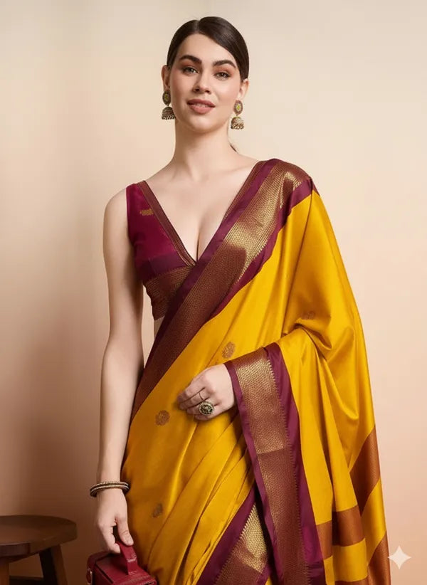 PAITHANI SOLID MANGO BROWN SOFT COTTON SOLK DRIFT SAREE