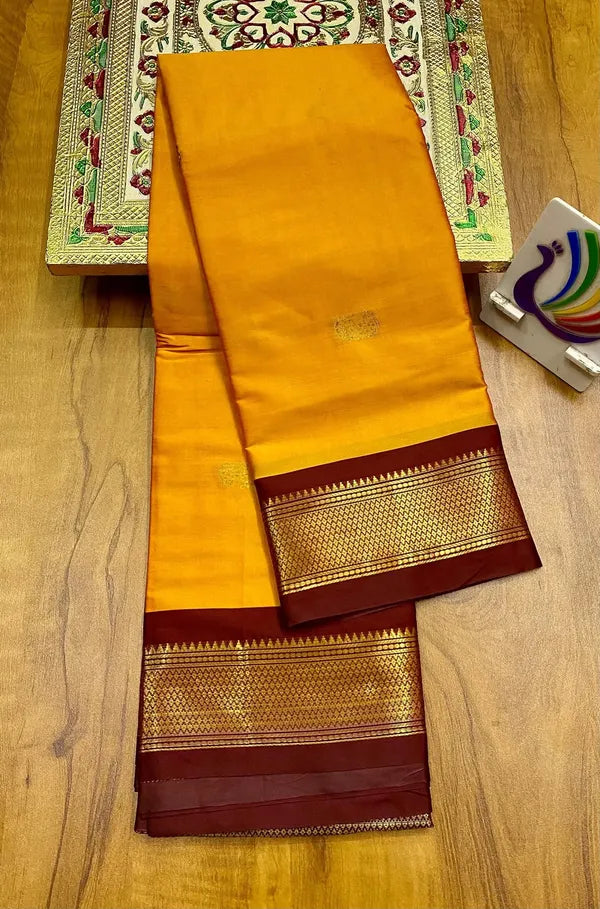 PAITHANI SOLID MANGO BROWN SOFT COTTON SOLK DRIFT SAREE