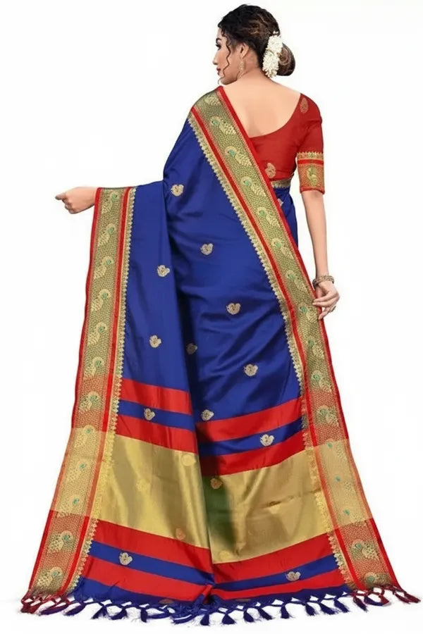 NAVY BLUE & RED SOFT COTTON SILKNAUTICAL RUBY SPARK SAREE