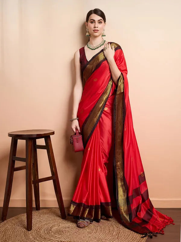 RED BROWN SOFT COTTON SILK TIMELESS CRIMSON SAREE