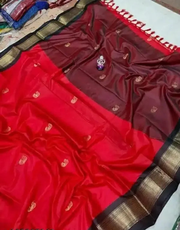 PAITHANI SOLID RED BROWN SOFT COTTON SILK TIMELESS CRIMSON SAREE
