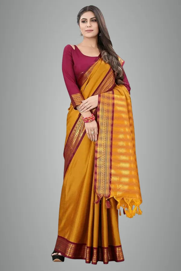 BIRD BORDER (CHIDIYA) GOLD BROWN SOFT COTTON SILK HONEY BRONZE ALLURE SAREE FOR WOMEN