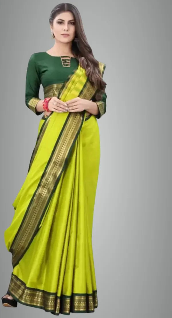 BIRD BORDER (CHIDIYA) GREEN SOFT COTTON SILK EMERALD SERENITY GLOW SAREE FOR WOMEN