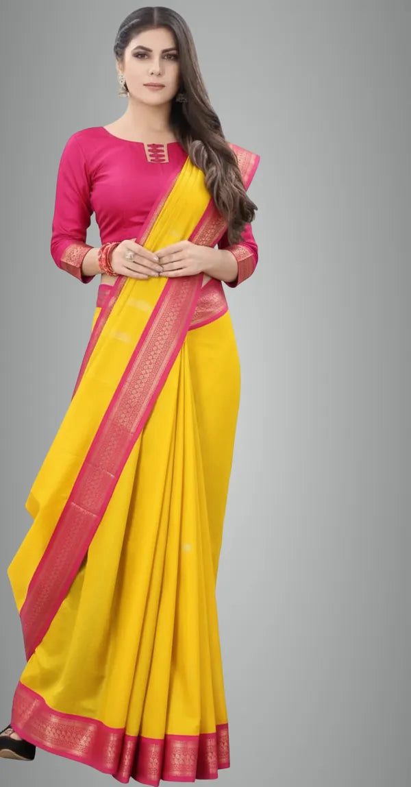 BIRD BORDER (CHIDIYA) MANGO PINK SOFT COTTON SILK PEACH BLOSSOM GLEAM SAREE FOR WOMEN