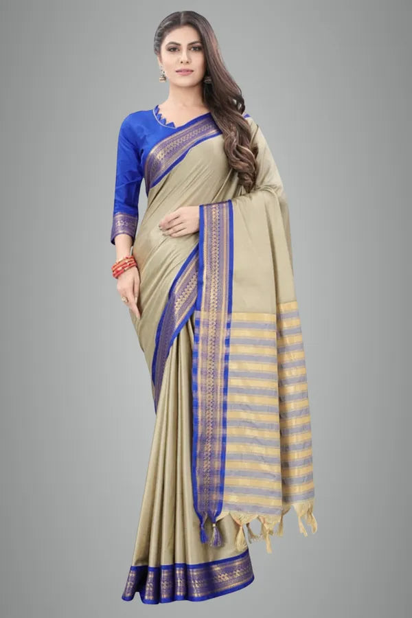BIRD BORDER (CHIDIYA)TUSAR SKY BLUE SOFT COTTON SILK REFLECTION SAREE FOR WOMEN