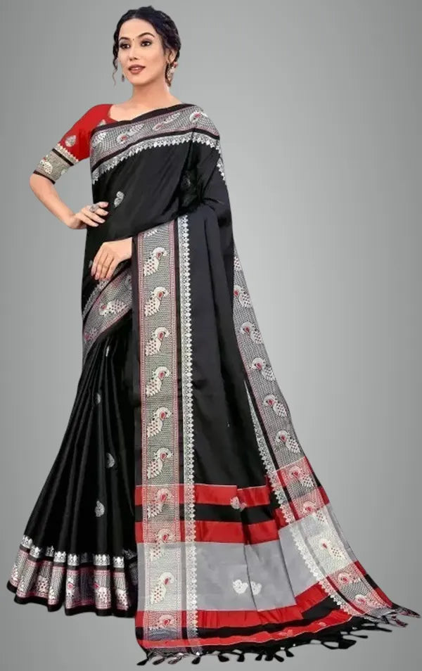 BLACK SOFT COTTON SILK MIDNIGHT NOIR GRACE SAREE FOR WOMEN