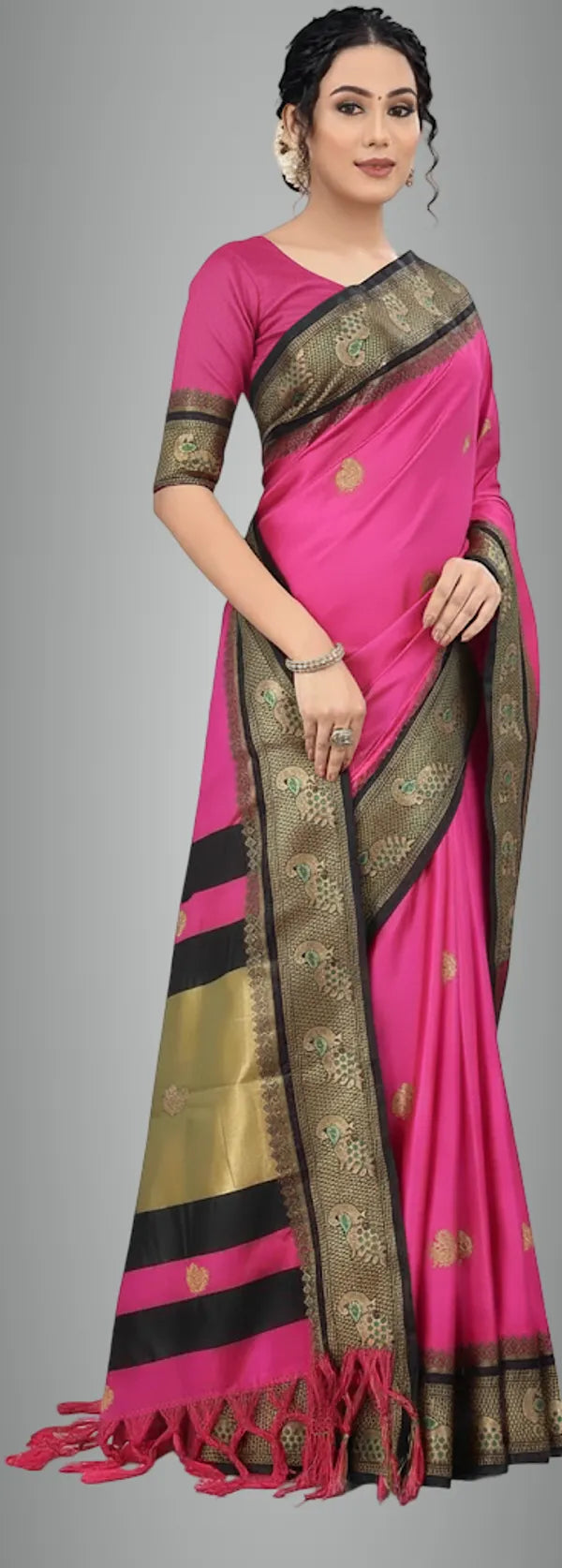 PINK &BLACK SOFT  COTTON SILK BLUSH SHADOW DREAM SAREE