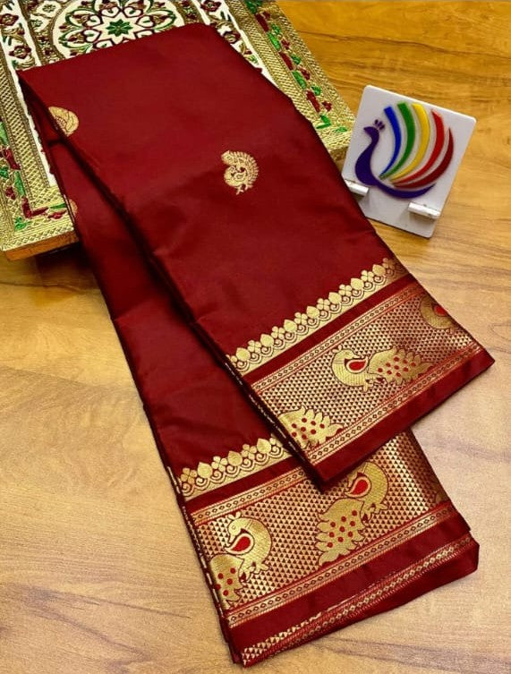 PEACOCK MAROON SOFT COTTON SILK CRIMSON BLISS SAREE FOR WOMEN