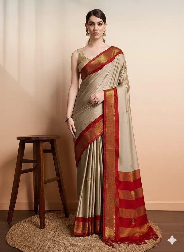 TUSAR RED SOFT COTTON SILK RUBY GREACE SAREE