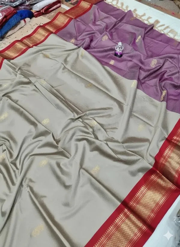 PAITHANI SOLID TUSAR RED SOFT COTTON SILK RUBY GREACE SAREE