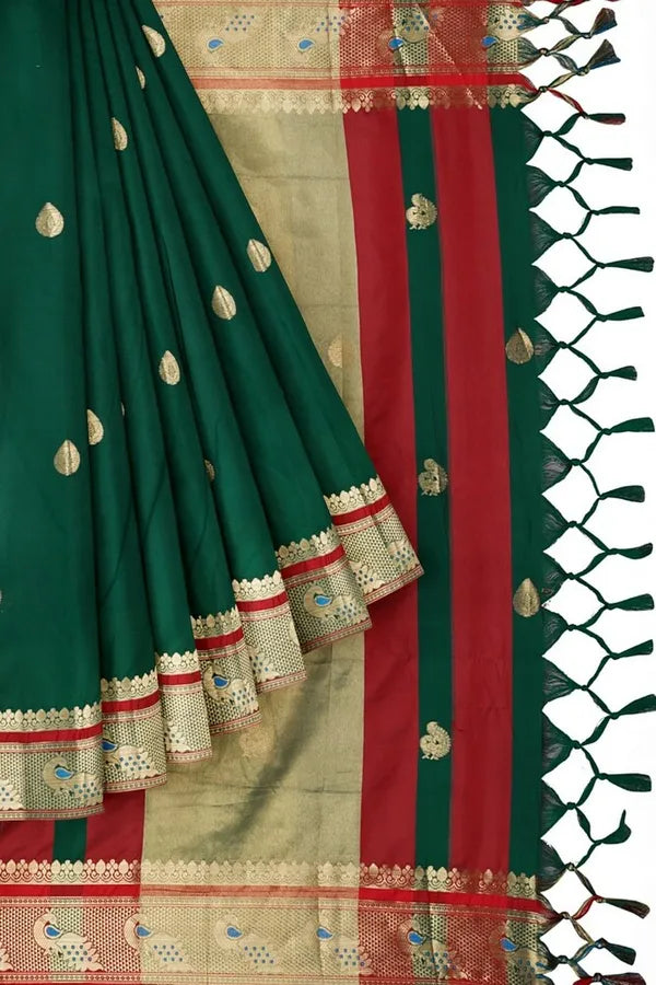 GREEN & RED SOFT COTTON SILKVERDANT RUBY BLOOM SAREE FOR WOMEN