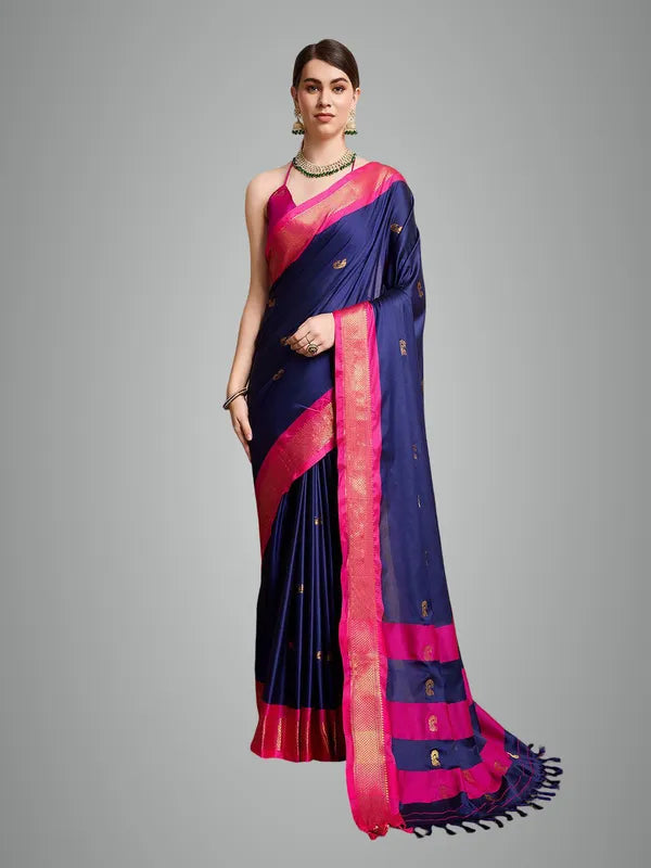 NEVY BLUE PINK SOFT COTTON SILK OCREAN  BLUSH ESSENCE SAREE FOR WOMEN