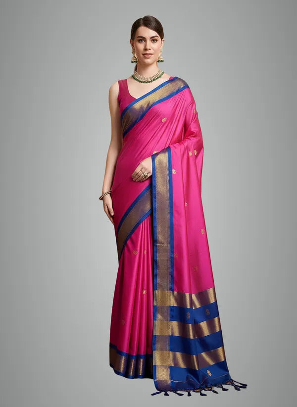 PINK BLUE SOFT COTTON SILK ROSE SKY SERENITY SAREE FOR WOMEN