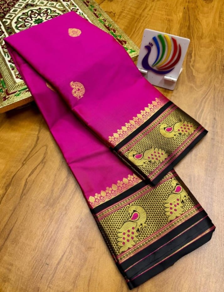 PEACOCK PINK &BLACK SOFT  COTTON SILK BLUSH SHADOW DREAM SAREE