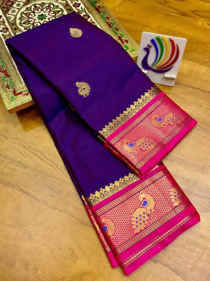 PEACOCK PURPLE&PINK SOFT COTTON SILK VIOLET ROSE SYMPHONY SAREE FOR WOMEN