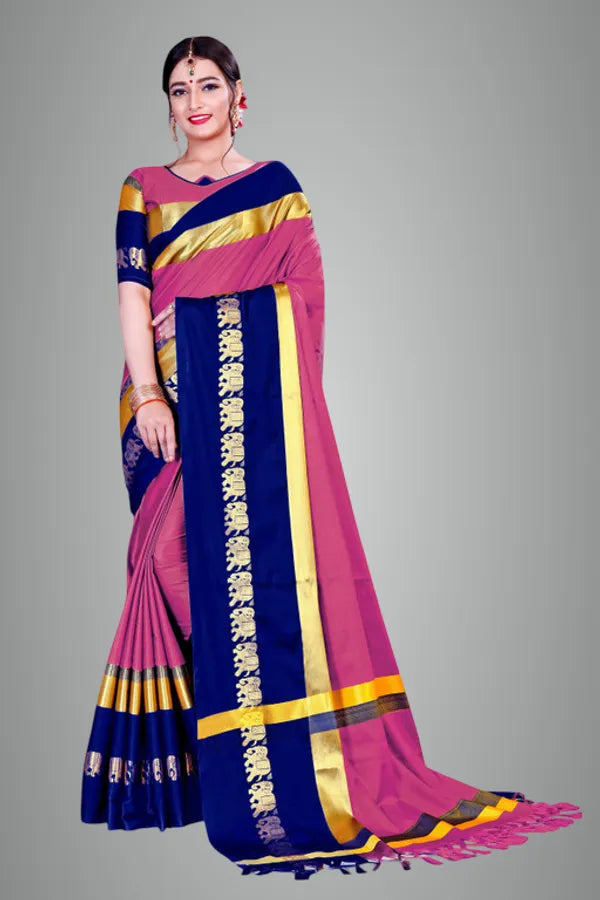 BABY PINK&SKY BLUE SOFT COTTON SILK COTTON DELIGHT SAREE FOR WOMEN