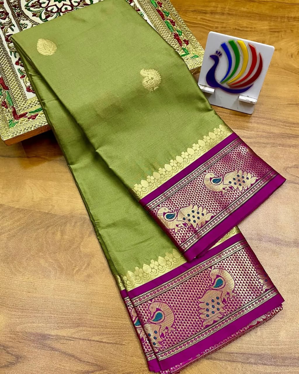PEACOCK SAGE GREEN$ PURPEL SOFT COTTON SILK ORCHID WHISPER SAREE FOR WOMEN