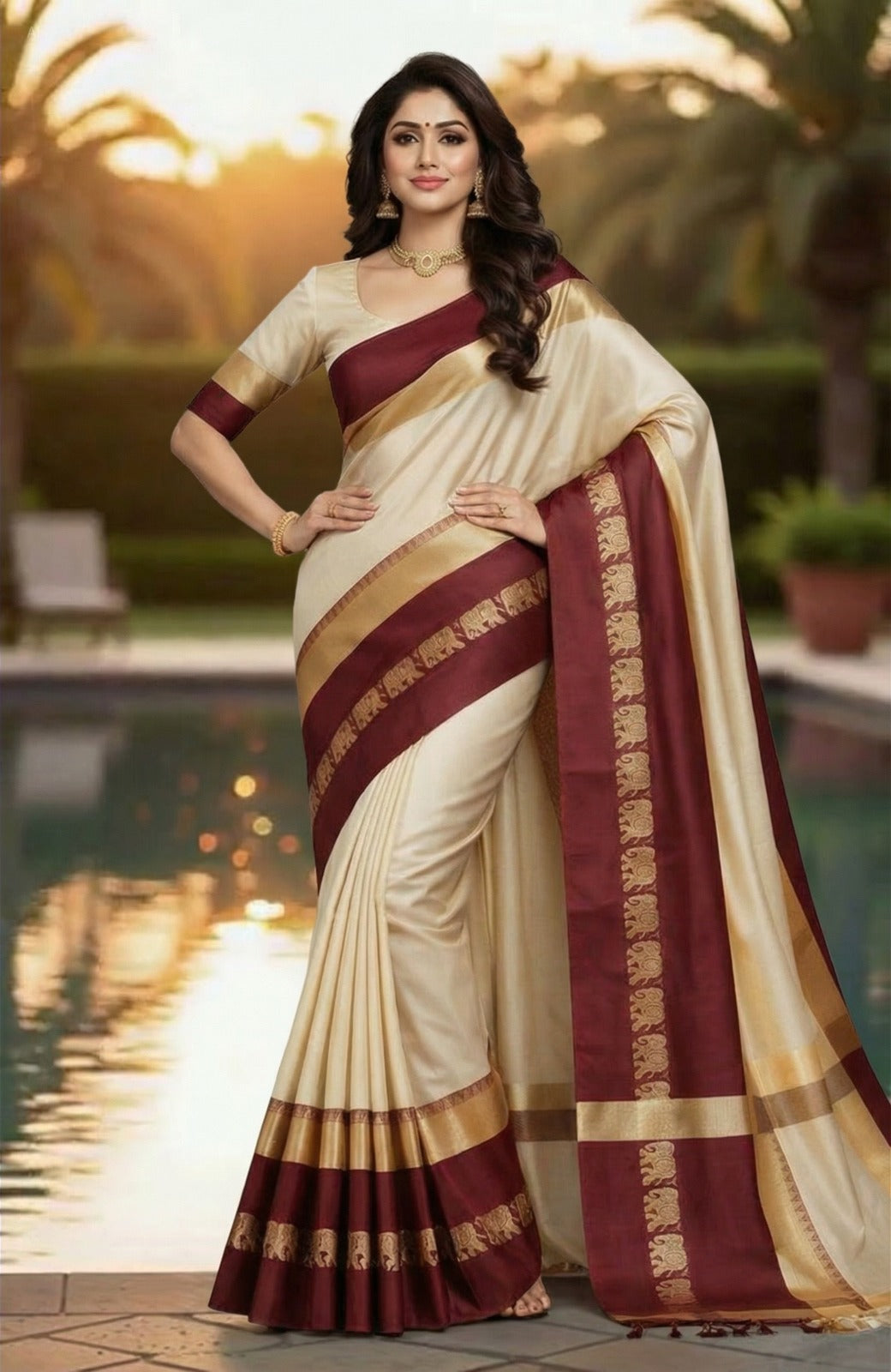 Tussar & Saliyum Soft Cotton Silk Emerald Bloom Saree For Women