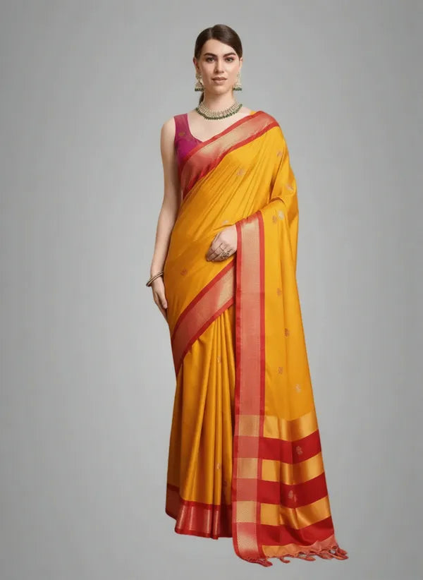 MANGO RED SOFT COTTON SILK BLOSSOM DREAM SAREE