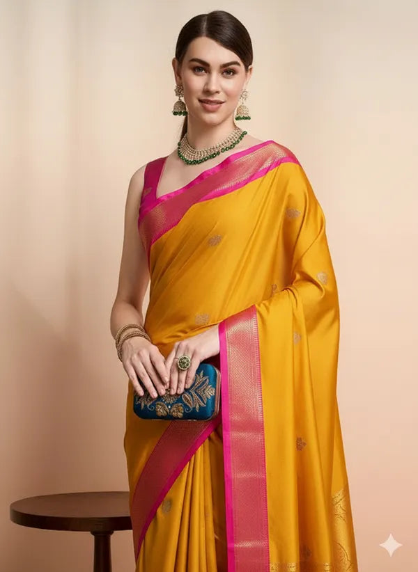 PAITHANI SOLID MANGO RED SOFT COTTON SILK BLOSSOM DREAM SAREE