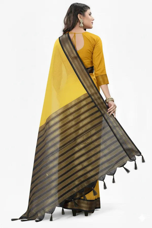 GOLD BLACK SOFT COTTON SILK GILDED ONYX ESSENCE SAREE FOR WOMEN