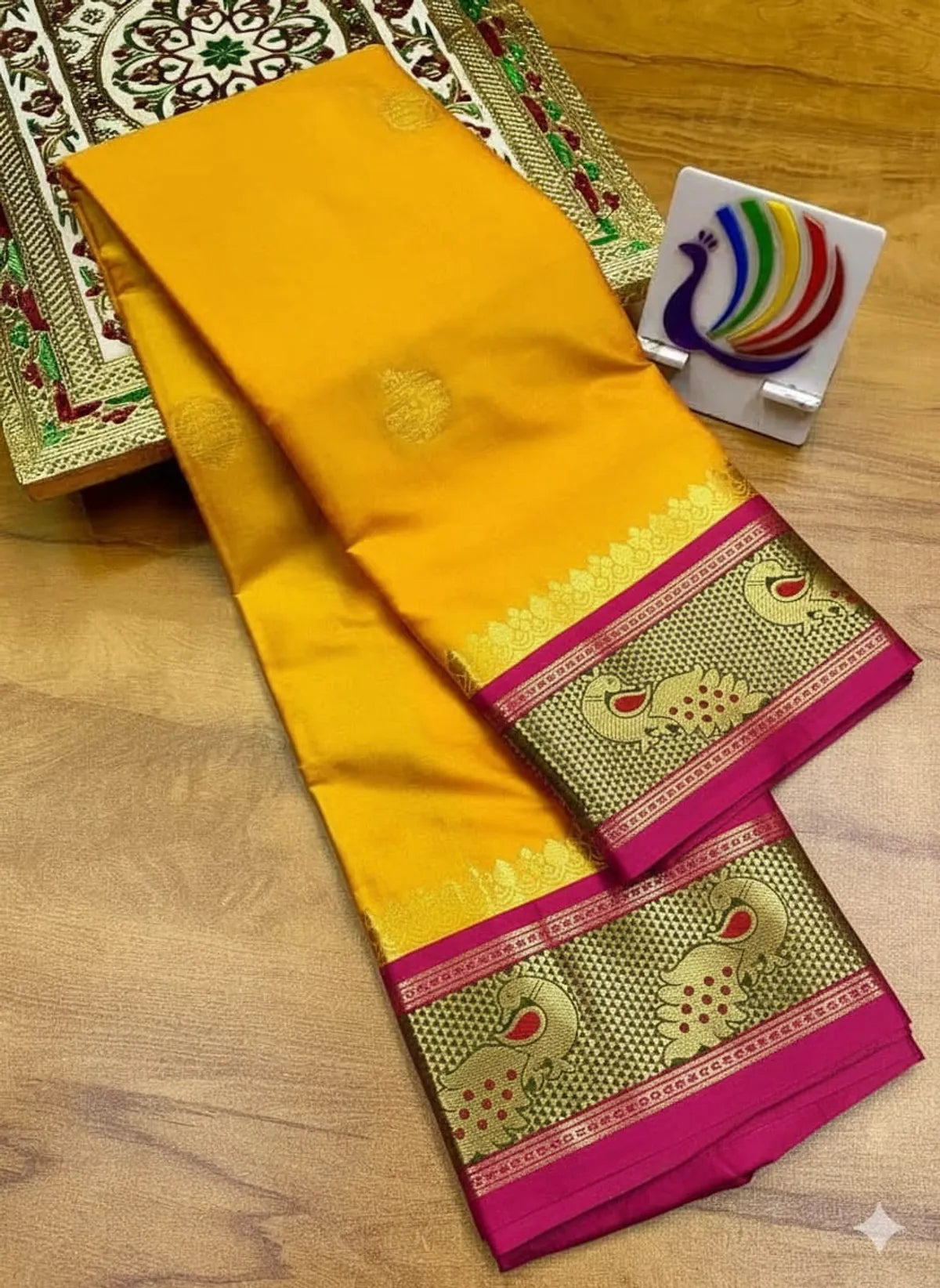 PEACOCK Mango Pink Soft Cotton Silk Petal Dream Saree For Women