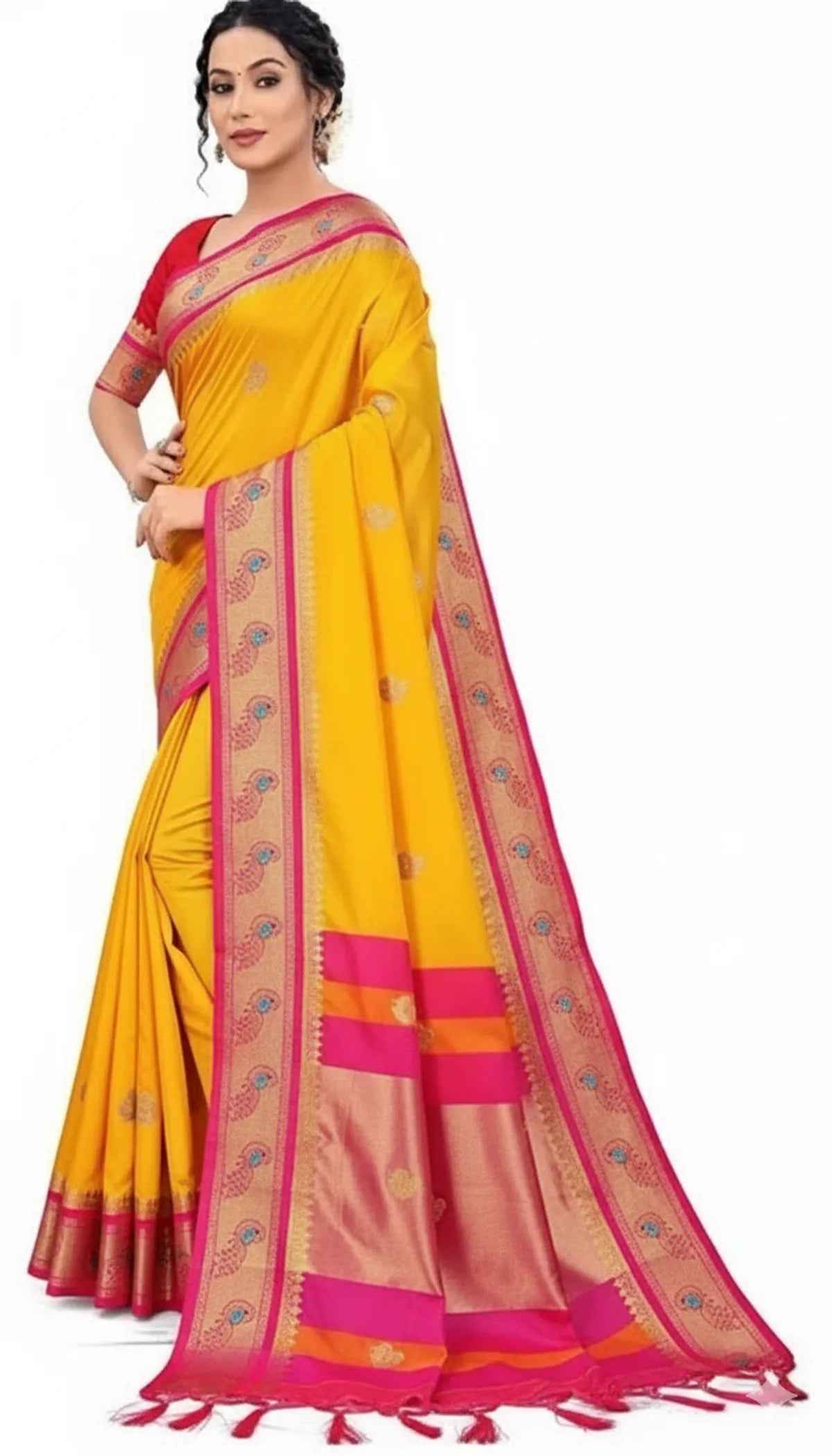 PEACOCK Mango Pink Soft Cotton Silk Petal Dream Saree For Women