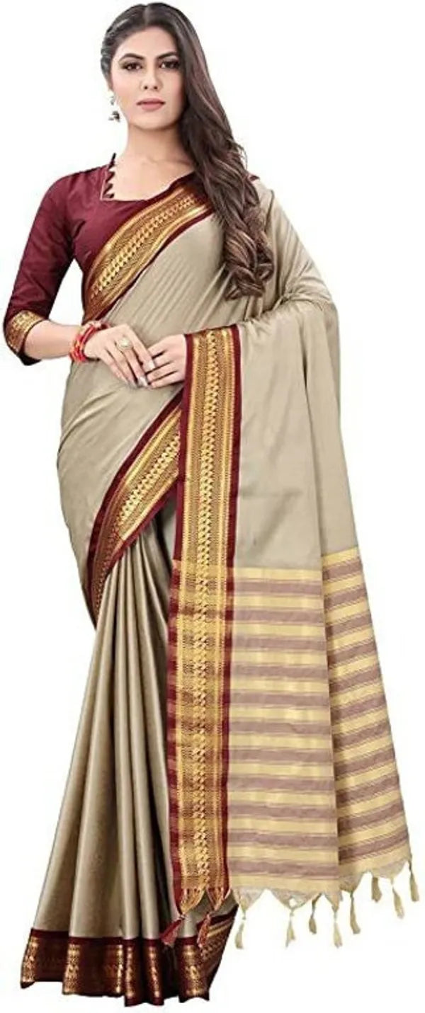 BIRD BORDER (CHIDIYA) TUSAR BROWN SOFT COTTON SILK TUSAR EARTH ESSENCE SAREE